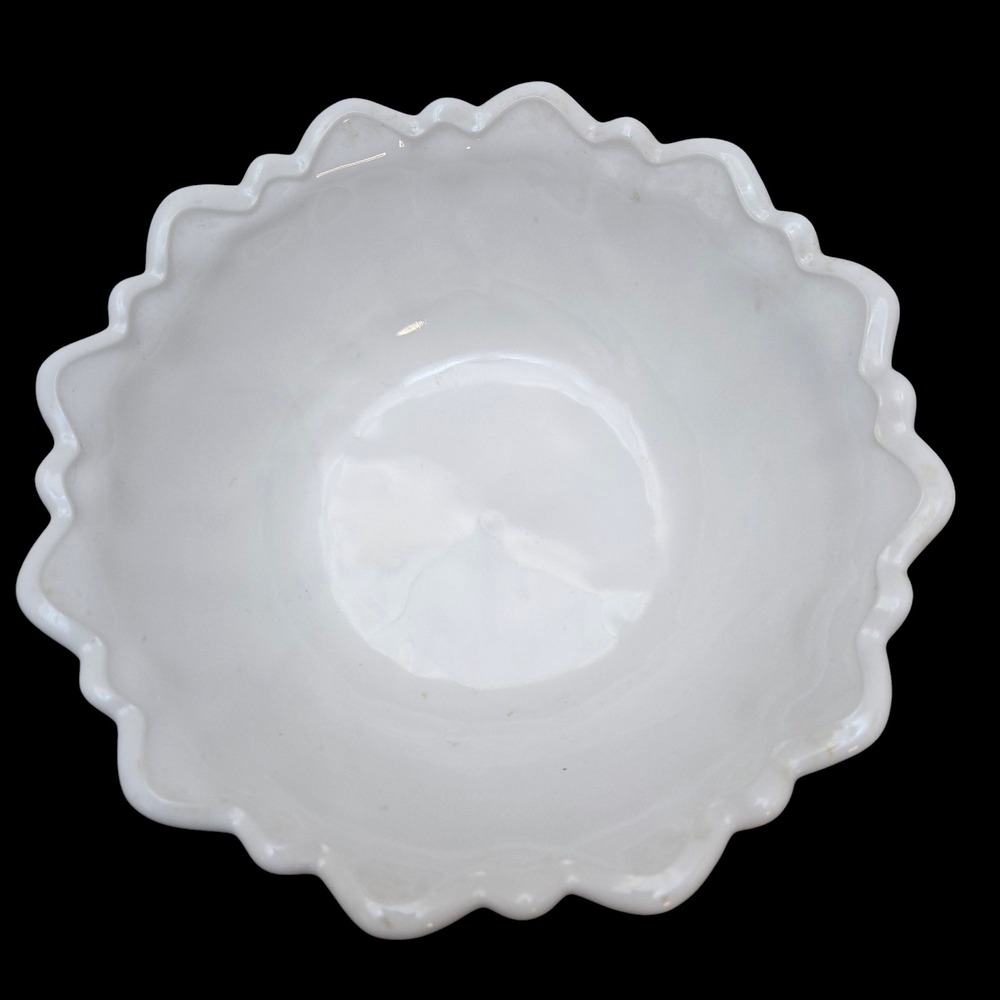 VTG 1950s Indiana Milk Glass‎ Footed Bowl Flower And Leaf Pattern 9"
